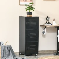 HOMCOM Rolling Storage Cabinet 3-Tier Mobile File Cabinet with Wheels & Metal Doors for Home Office, Living Room, Black(m-2)