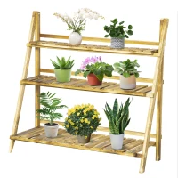 Outsunny Soporte para Plantas de Madera de 3 Niveles para Interior y Exterior Terraza Jardín 100x37x93 cm Carbonizado(m-11)