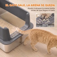 PawHut Juego de 2 Areneros Gatos de Acero Inoxidable XL Borde Alto 2 Palas para Gatos Grandes y Gatitos Múltiples Gris Oscuro(m-4)