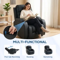 HOMCOM PU Leather Recliner Chair, Recliner Armchair with Extended Footrest, Cup Holders and Side Pockets, Black(m-5)