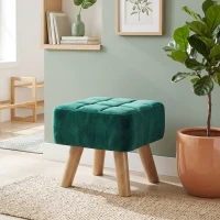 HOMCOM Velvet Square Padded Footstool - Dark Green(m-8)