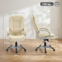 HOMCOM Scaun de Birou Rotativ din PU, Funcție Balansare, Spătar Înalt, Înălțime Reglabilă, Capacitate 120kg, Negru(m-3)