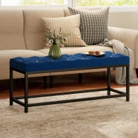 HOMCOM Banco Pie de Cama Tapizado en Terciopelo Diseño Capitoné Base de Metal para Dormitorio Entrada Salón Azul Oscuro(m-4)