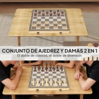 SPORTNOW Juego de Ajedrez Internacional y Damas de Madera 2 en 1 Plegable con Piezas de Pino y Ranuras de Almacenamiento Nogal(m-4)