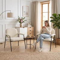 HOMCOM Set de 2 Fotolii din Chenilă cu Spătar Modelat, Crem(m-9)