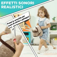 AIYAPLAY Cavallo con Bastone per Bambini 1-3 Anni con Suoni Realistici e Rotelle, 95x25x27 cm, Grigio(m-4)