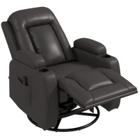 HOMCOM PU Leather Recliner Chair, Recliner Armchair with Extended Footrest, Cup Holders and Side Pockets, Dark Brown(m-15)