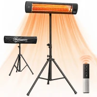 Outsunny Radiateur Infrarouge sur Pied 2500 W IP65, Télécommande, Minuterie, 3 Niveaux, Hauteur Réglable, 87x81x180cm, Noir(m-19)