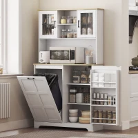 HOMCOM 175cm Tall Kitchen Cabinet, Kitchen Cupboard with Rubbish Bin Cabinet, 3 Door Shelves and 2 Acrylic Doors, White(m-14)
