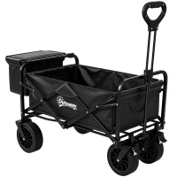 Outsunny Carro Plegable con Bolsa Térmica Desmontable Longitud y Ángulo del Mango Ajustables y Bolsa de Transporte Negro(m-1)