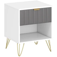 HOMCOM Table de chevet, table d'appoint compartiment ouvert, tiroir et poignée, pieds en acier, 45 x 40 x 55, blanc(m-1)