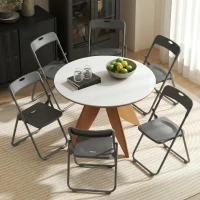 HOMCOM Juego de 6 Sillas Plegables de Plástico con Respaldo Curvo Diseño Ventilación Estructura de Acero 48,5x47x75 cm Negro(m-9)