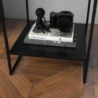 HOMCOM Table basse d'appoint carrée style industriel en métal noir avec une étagère - 40 x 40 x 45 cm noir(m-9)