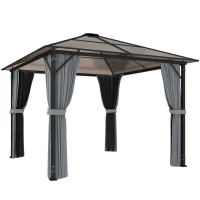 Outsunny Pavilion exterior 3x3 m cu acoperiș rigid, gri închis(m-1)
