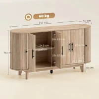HOMCOM Buffet salon, meuble de rangement ovale avec 6 portes et 2 étagères réglables, 147x40x76cm, chêne(m-3)