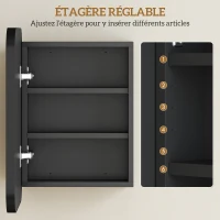HOMCOM Armoire Murale Salle de Bain avec Miroir, 40 x 10 x 51 cm, avec Porte Miroir à Fermeture Douce et Étagères Réglables, Noir(m-7)