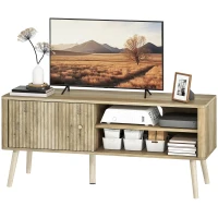 HOMCOM Mesa de TV con Puerta Estante Ajustable Compartimentos Abiertos y Orificio para Televisión hasta 55 Pulgadas Roble(m-11)