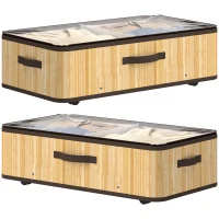 HOMCOM Juego de 2 Cajas de Almacenaje Bajo Cama con Ruedas 60L Tapa Transparente y Asa Marco Metálico 78,5x43x23 cm Natural(m-7)