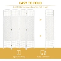 HOMCOM 4 Panel Folding Room Divider, Privacy Screen, Paravent Partition Separator for Living Room, Bedroom, White(m-4)
