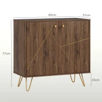HOMCOM Sideboard Storage Cabinet with Golden Lines, Modern Luxury Living Room Cabinet with Adjustable Shelf, Steel Harpin Legs, Brown(m-3)