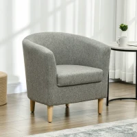 HOMCOM Fotoliu Modern tip Scoică din Material Textil cu Aspect de In și Picioare din Lemn, 74x63x73cm, Gri(m-2)