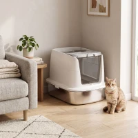 PawHut Lettiera per Gatti Chiusa a 2 Ingressi con Deodorante e Paletta, 52.4x41.3x39.8 cm, Bianco(m-9)