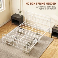HOMCOM Double Minimalistic Metal Bed Frame - White(m-6)