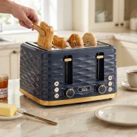 HOMCOM Toaster, Toaster 4 Slice with 7 Browning Levels, High Lift, Reheat/Defrost/Cancel, Dark Blue(m-9)