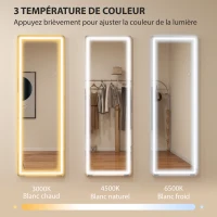 HOMCOM Miroir sur Pied avec LED 150 x 50 cm, 3 Couleurs, Dimmable, Fonction de Mémoire, Verre Trempé 4 mm, Transparent(m-4)