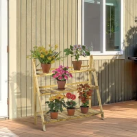 Outsunny Soporte para Plantas de Madera de 3 Niveles para Interior y Exterior Terraza Jardín 100x37x93 cm Carbonizado(m-2)