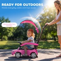 AIYAPLAY 3 in 1 Licensed Benz Ride on Push Car with Handle, Canopy, Guardrails, Horn, Music, Storage for 12-36 Months, Pink(m-6)