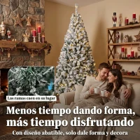 HOMCOM Árbol de Navidad Nevado con 240 Luces LED Blanco Cálido 200 cm 850 Ramas Ignífugas Abatibles Base Metálica Plegable(m-7)