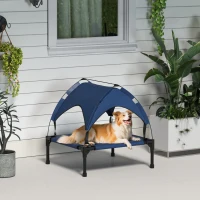 PawHut Cooling Raised Pet Bed w/ Washable Breathable Mesh, for Small Medium Dogs, 76 x 61 x 69.5cm - Dark Blue(m-10)