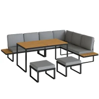 Outsunny Patio Furniture Set Modular Garden Sofa Set 6 Pieces with Dining Table for Outdoor Patio Grey(m-1)