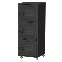 HOMCOM Rolling Storage Cabinet 3-Tier Mobile File Cabinet with Wheels & Metal Doors for Home Office, Living Room, Black(m-10)