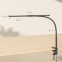 HOMCOM LED Desk Lamp with Clamp, Double Head Table Lamp with 3 Colour Modes & 10 Brightness Levels, Flexible Gooseneck Reading Desk Light with Timer and Memory Function for Study, Office, Work, Black(m-3)
