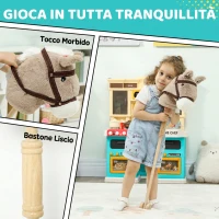 AIYAPLAY Cavallo con Bastone per Bambini 1-3 Anni con Suoni Realistici e Rotelle, 95x25x27 cm, Grigio(m-5)