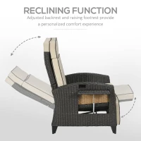 Outsunny Outdoor Recliner Chair with Adjustable Backrest and Footrest, Cushion, Side Tray, Khaki/Brown(m-5)