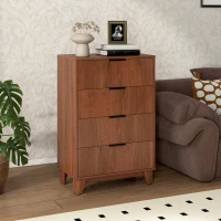 HOMCOM Commode 4 tiroirs meuble de rangement vintage avec poignées en métal, 60 x 36 x 90 cm, effet bois marron(m-2)