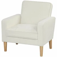 HOMCOM Fauteuil de salon en velours, canapé 1 place rembourré avec assise large, pour chambre, salon, petit espace, crème(m-17)