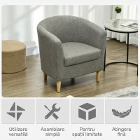 HOMCOM Fotoliu Modern tip Scoică din Material Textil cu Aspect de In și Picioare din Lemn, 74x63x73cm, Gri(m-6)