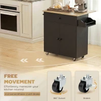HOMCOM Kitchen Island with Drop Leaf, Rolling Kitchen Storage Trolley on Wheels with Drawer, Spice Rack and Towel Rack, Black(m-7)