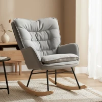 HOMCOM Silla Mecedora con Patas de Madera de Haya y Reposabrazos Mecedora para Lactancia Carga 120 kg para Dormitorio Gris(m-10)