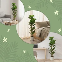 HOMCOM Plante artificielle intérieure 120 cm Figuier lyre arbre artificiel avec pot en plastique et tronc en bois massif, vert(m-7)