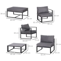 Outsunny 6 PCs Outdoor Indoor Sectional Sofa Set Thick Padded Cushions Aluminium Frame 5 Seaters 1 Coffee Table Footrest Grey(m-3)