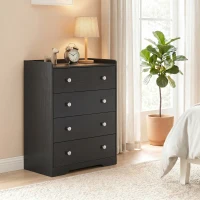 HOMCOM 4 Drawer Chest of Drawers, Modern Dresser for Bedroom, Storage Cabinet for Living Room Entryway, Black Wood Effect(m-2)