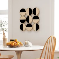 HOMCOM Cuadro Decorativo de Pared Geométrico Adorno Moderno 3D de 60x60 cm con Espejo de Plástico Negro y Madera Natural(m-10)