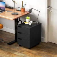 HOMCOM Caisson bureau mobile, meuble rangement bureau sur roulettes, 3 tiroirs, 40x50x57,5cm, noir(m-8)