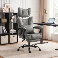 HOMCOM Executive Office Chair, Leathaire Big and Tall Office Chair 180 kg with Wide Seat, Reclining, Lumbar Support, Grey(m-14)