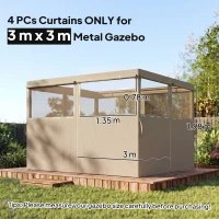 Outsunny 4 Pack Replacement Gazebo Curtains Privacy Panel for Most 3 x 3 m Gazebo, Outdoor Shelter Sidewalls, Khaki(m-3)